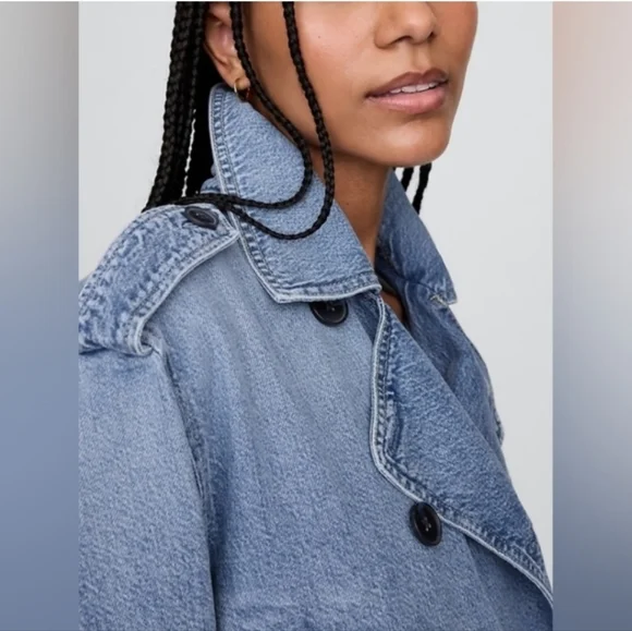 UltraSoft Denim Crop Trench Jacket Light Wash XSP - Picture 3 of 6